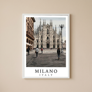 Milano Italy Travel Poster — Duomo Piazza Daytime Cityscape Print