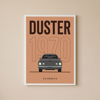 Plymouth Duster 1970 Minimalist Poster — Terracotta Muscle Car Line Art
