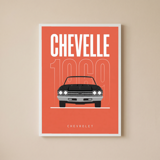 Chevrolet Chevelle 1969 Minimalist Poster — Coral Convertible Muscle Line Art