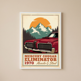 Mercury Cougar Eliminator 1970 V3 Poster — Vintage Muscle Front Grille Mountain Print