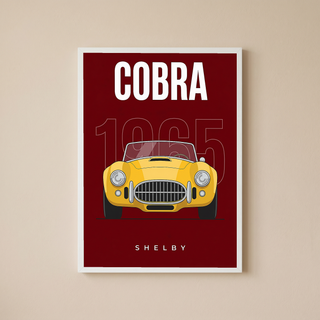 Shelby Cobra 1965 Minimalist Poster — Burgundy Roadster Line Art