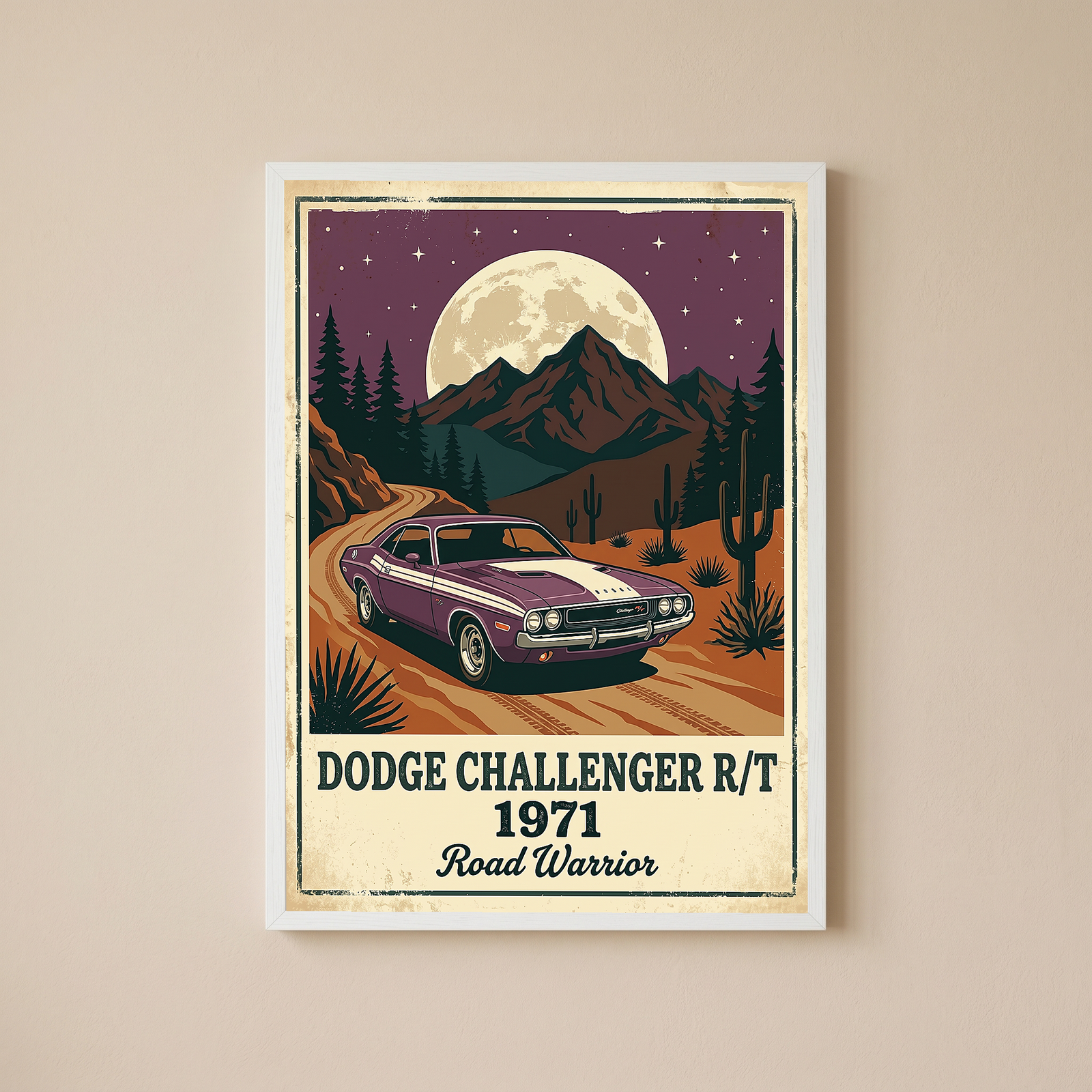 Dodge Challenger R/T 1971 Poster — Vintage Muscle Car Desert Moon Print