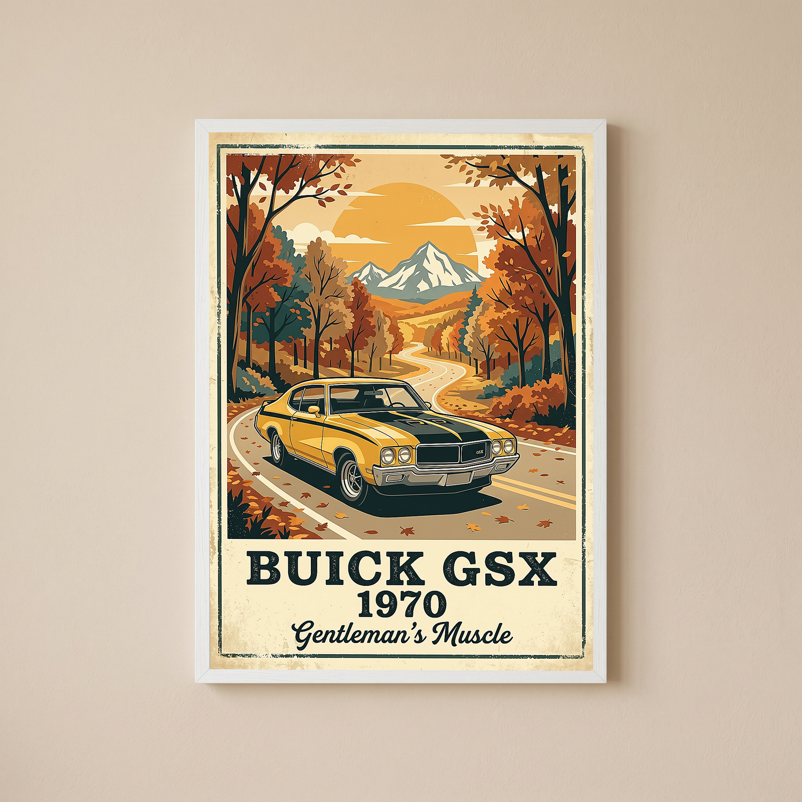 Buick GSX 1970 Poster — Vintage Muscle Car Fall Mountain Road Print