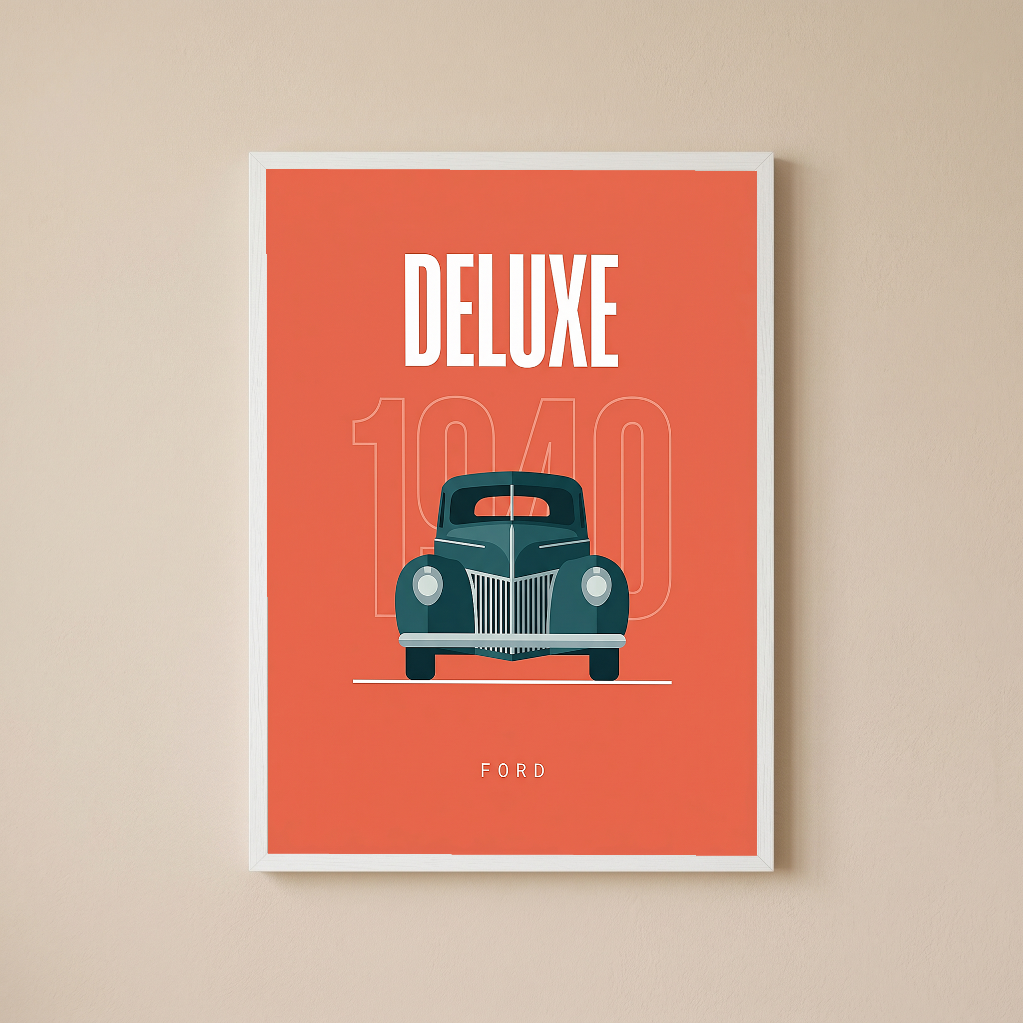 Ford Deluxe 1940 Minimalist Poster — Coral Pre-War Classic Line Art