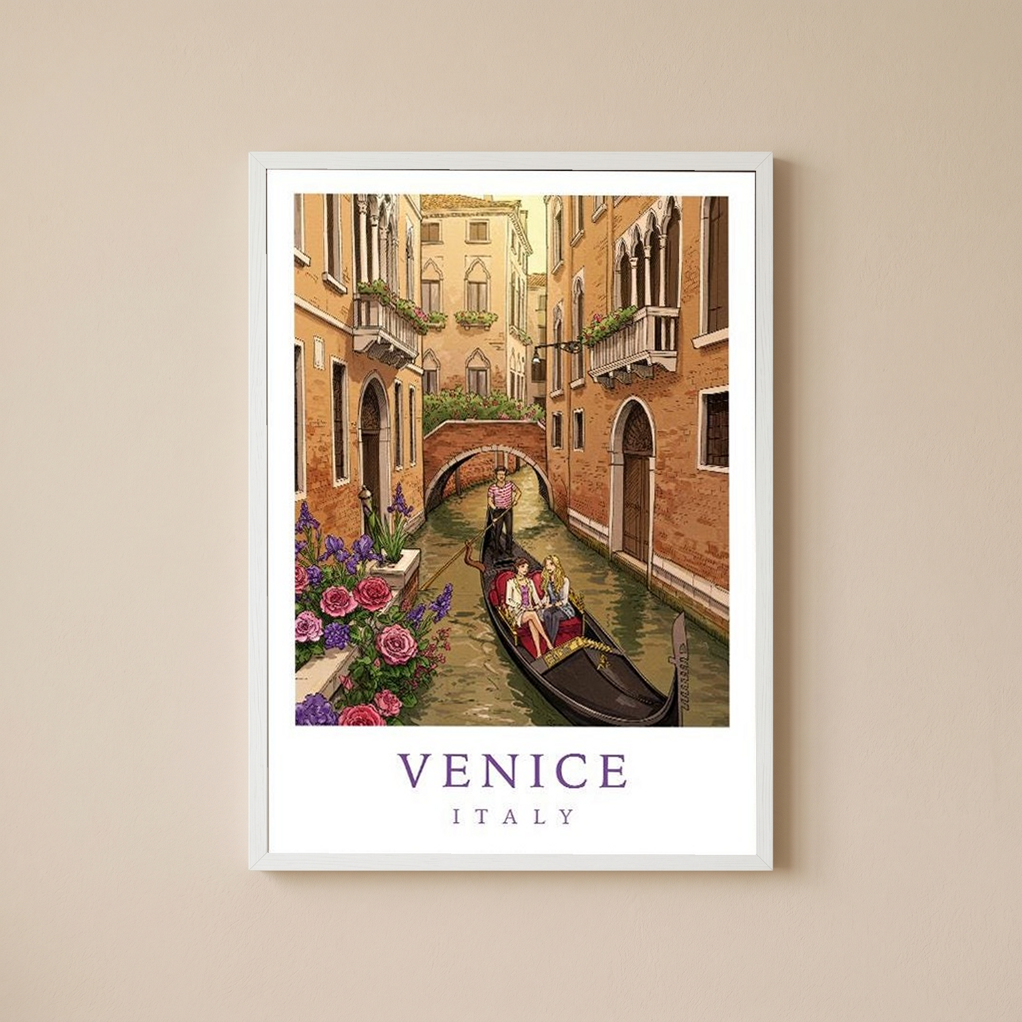 Venice Italy Travel Poster — Gondola Canal Romantic Wall Art Print