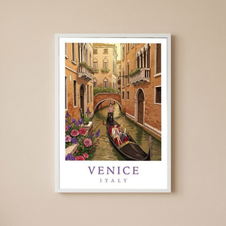 Venice Italy Travel Poster — Gondola Canal Romantic Wall Art Print