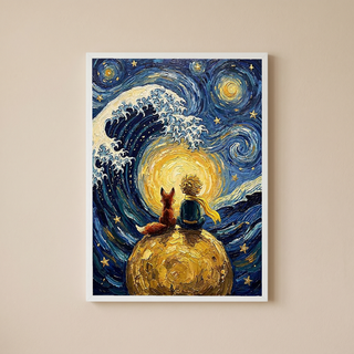 Little Prince Fox &amp; Planet Print — Van Gogh-Style Nursery Wall Art
