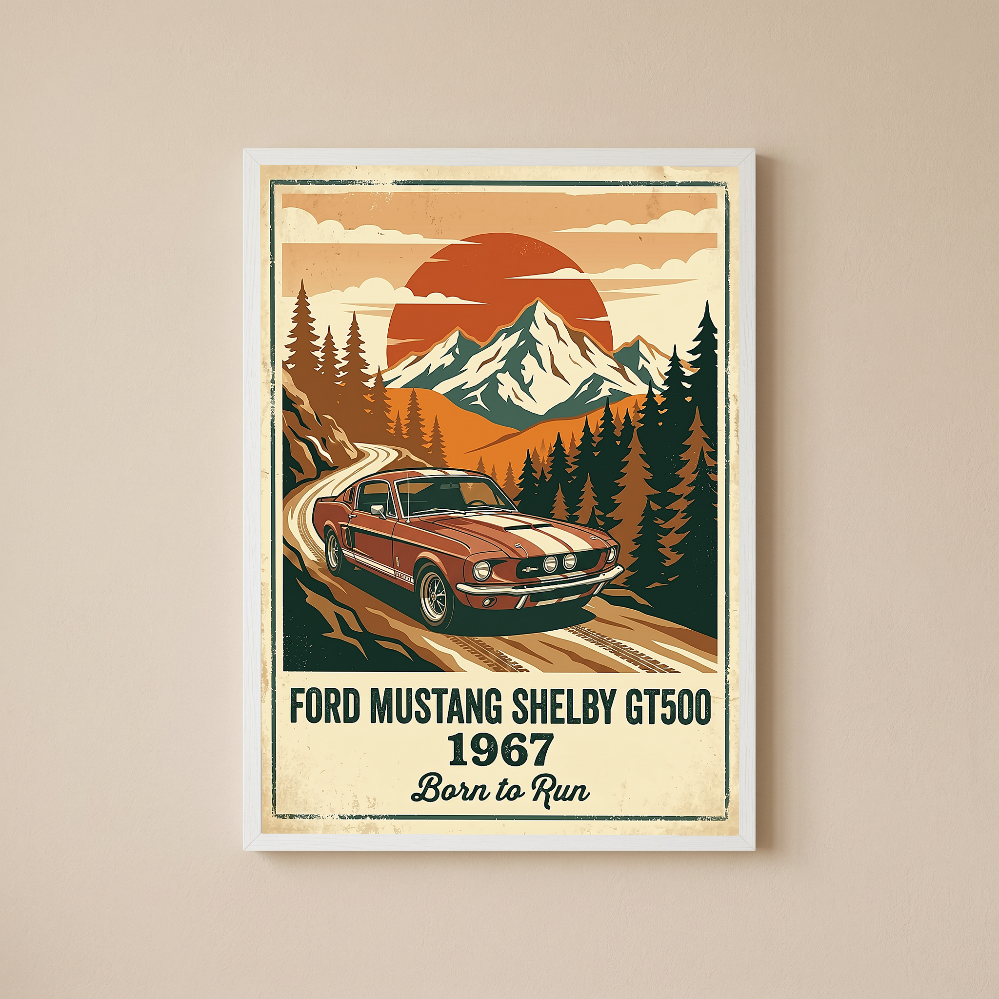 Ford Mustang Shelby GT500 1967 Poster — Vintage Muscle Car Mountain Pine Print