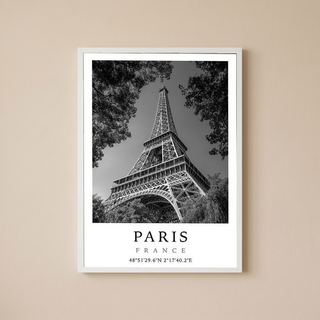 Paris Eiffel Tower Poster — Black and White France Coordinates Print