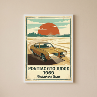 Pontiac GTO Judge 1969 V2 Poster — Vintage Muscle Car Desert Sunset Print
