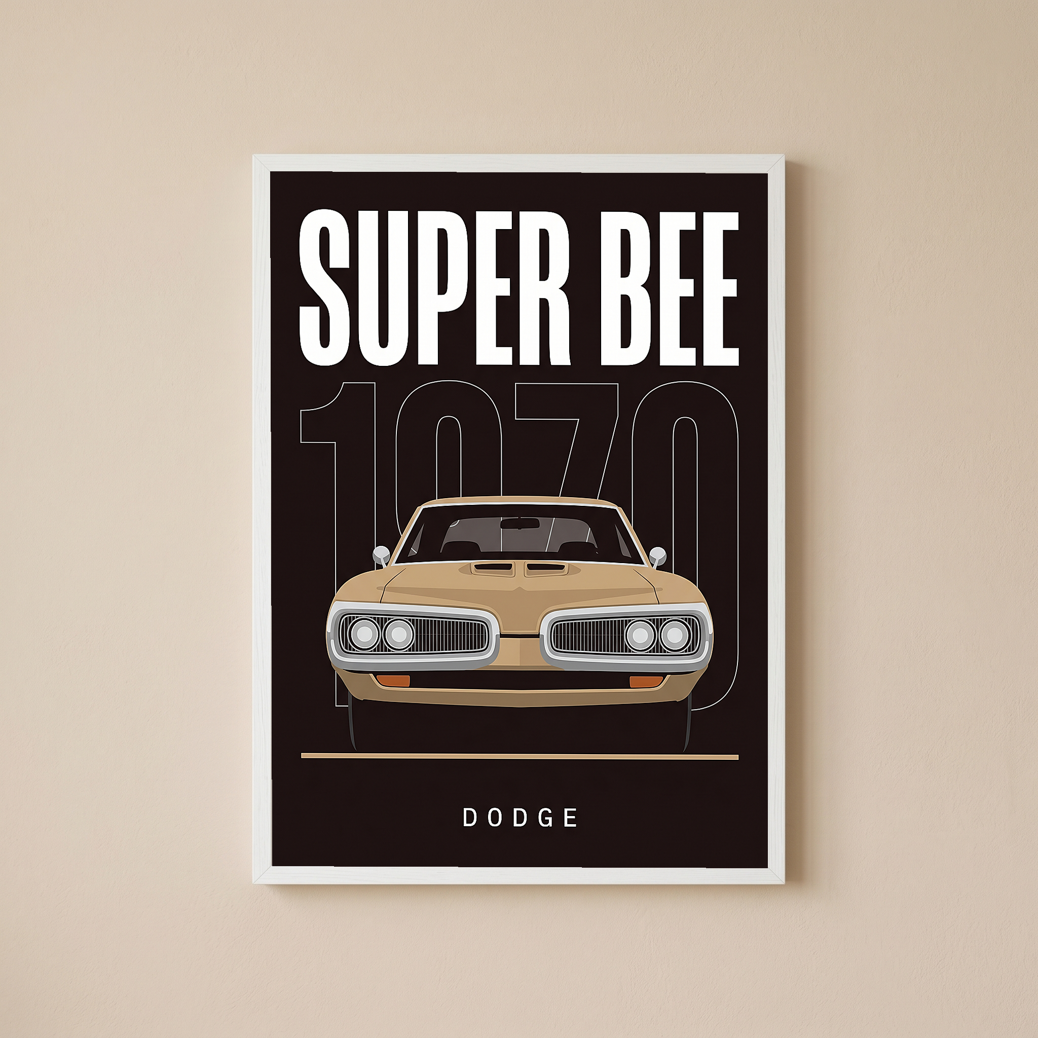Dodge Super Bee 1970 Minimalist Poster — Black Muscle Car Line Art