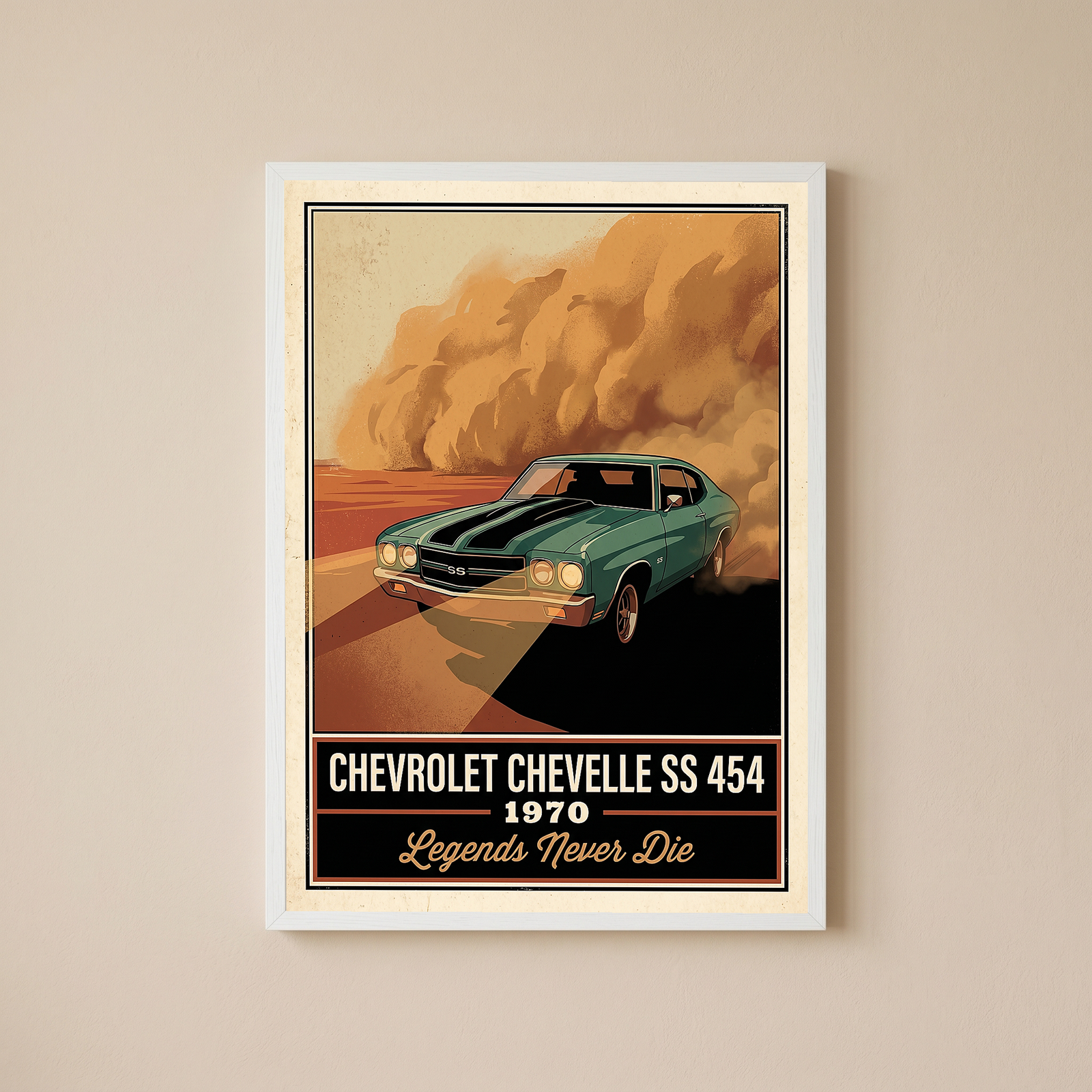 Chevrolet Chevelle SS 454 1970 V7 Dust Storm Poster — Vintage Muscle Car Action Print
