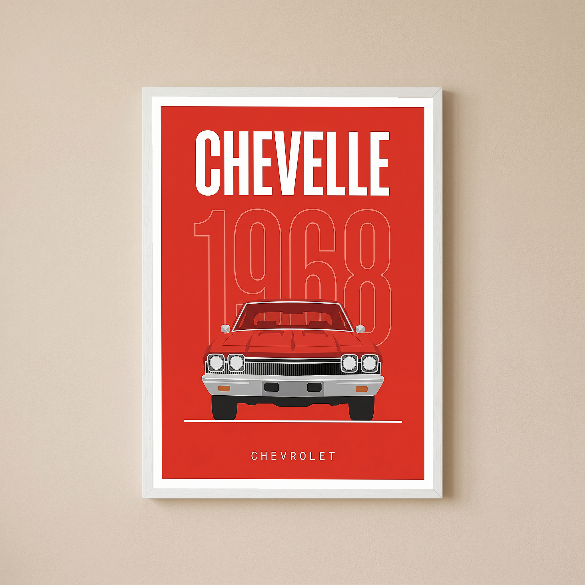 Chevrolet Chevelle 1968 Minimalist Poster — Red Muscle Car Line Art