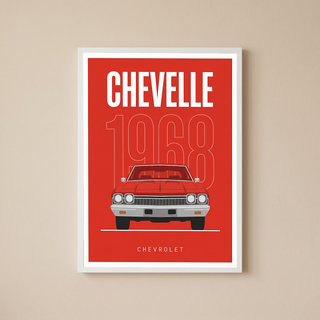 Chevrolet Chevelle 1968 Minimalist Poster — Red Muscle Car Line Art