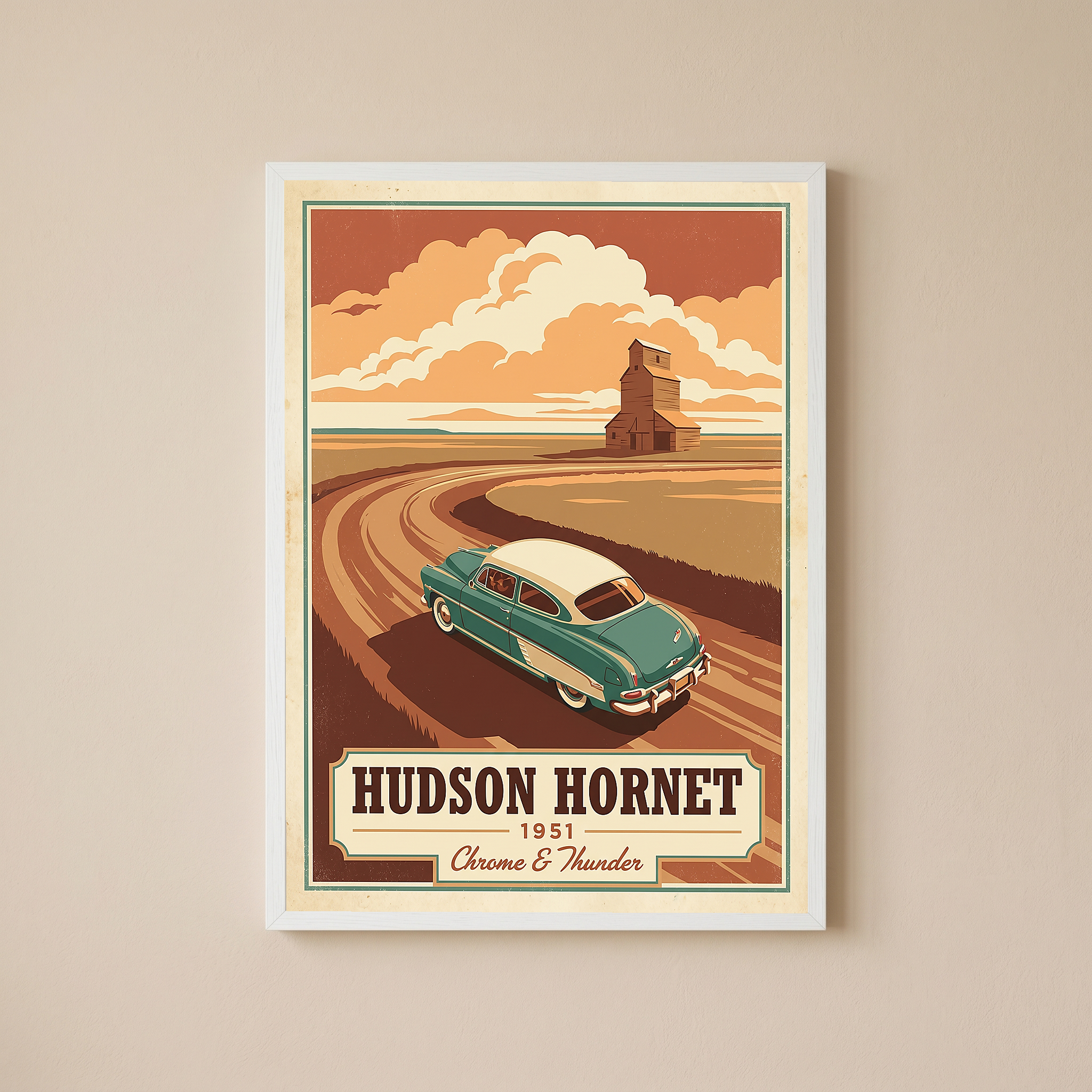 Hudson Hornet 1951 Poster — Vintage NASCAR Stock Car Prairie Print