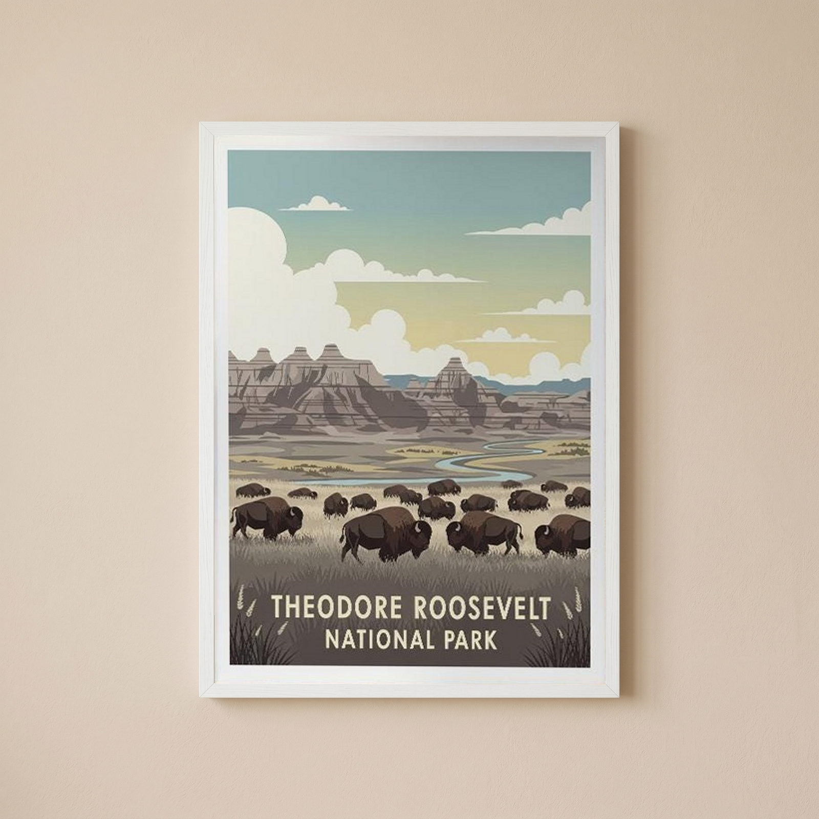 Theodore Roosevelt National Park Poster — Vintage Bison Badlands Art