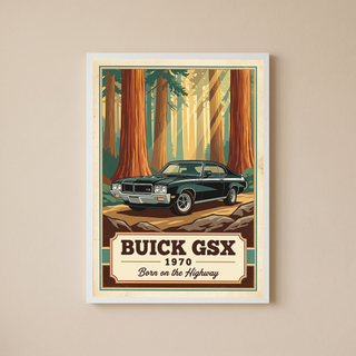 Buick GSX 1970 V2 Poster — Vintage Muscle Redwood Forest Light Beam Print