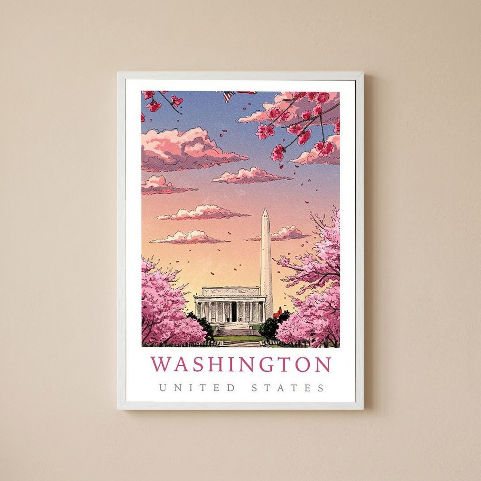 Washington DC — Cherry Blossom Monument Wall Art Print
