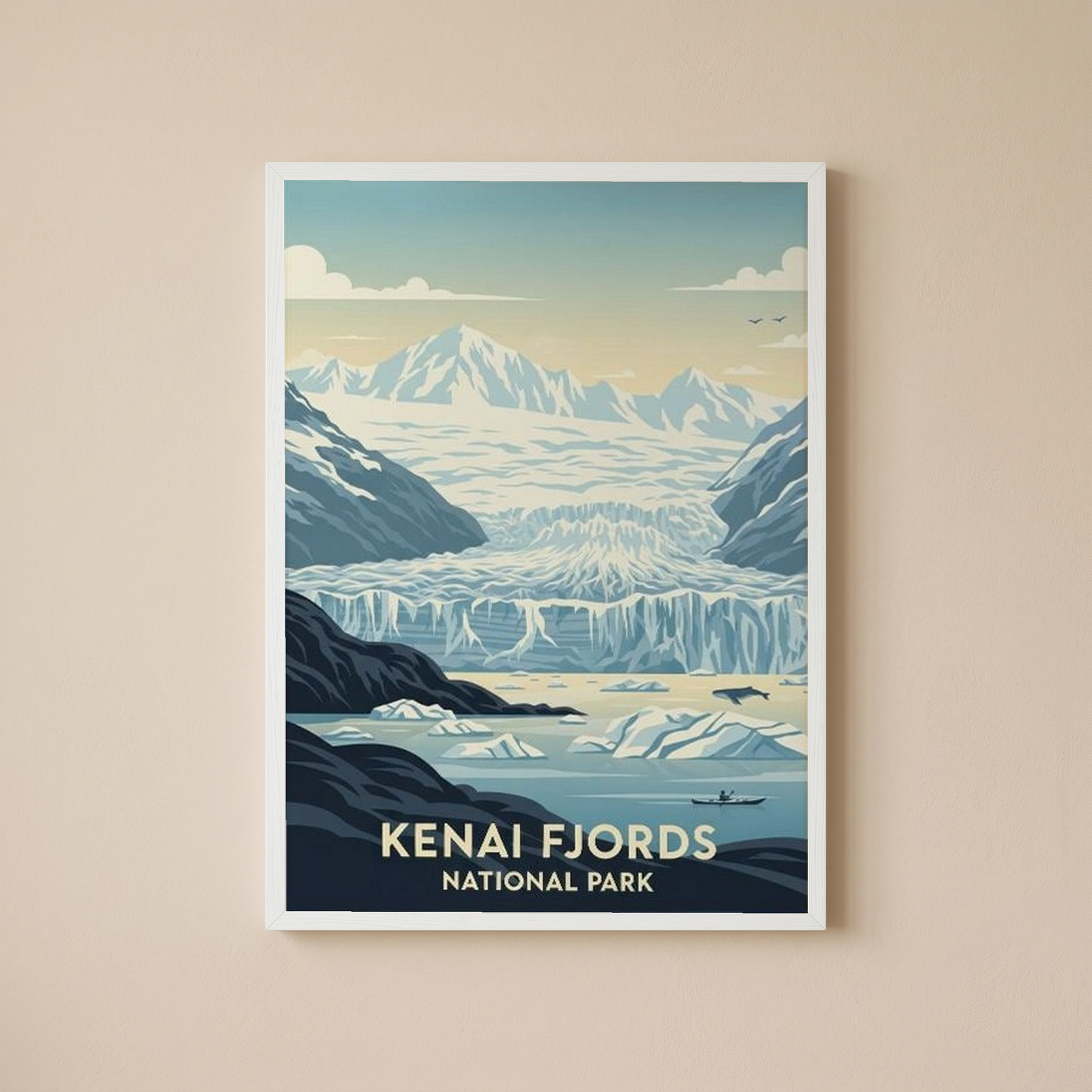 Kenai Fjords National Park Poster — Vintage Alaska Glacier Whale Kayak Print