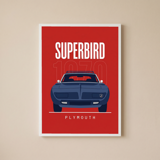 Plymouth Superbird 1970 Minimalist Poster — Red Aero Wing Muscle Line Art