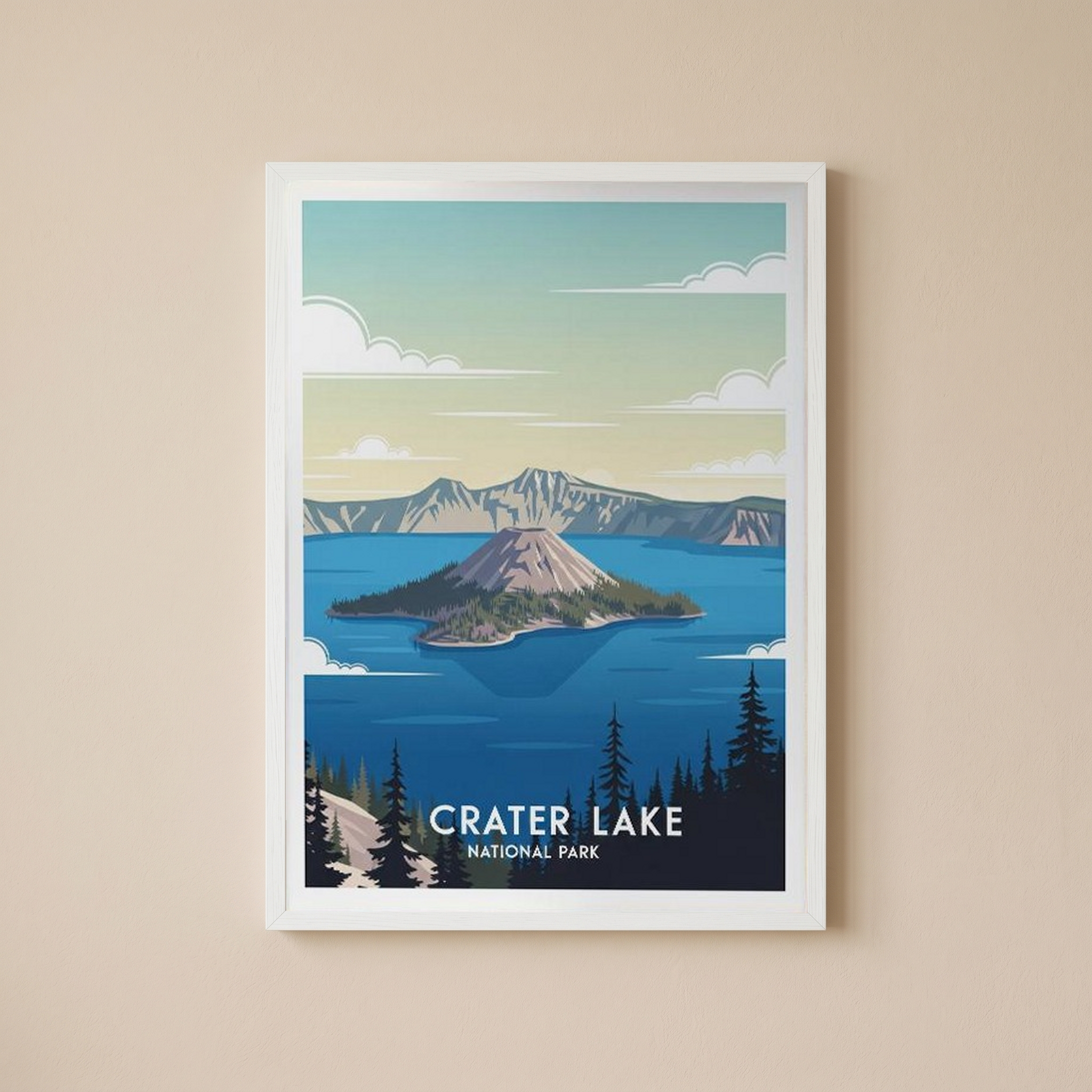 Crater Lake National Park Poster — Vintage Oregon Wizard Island Print