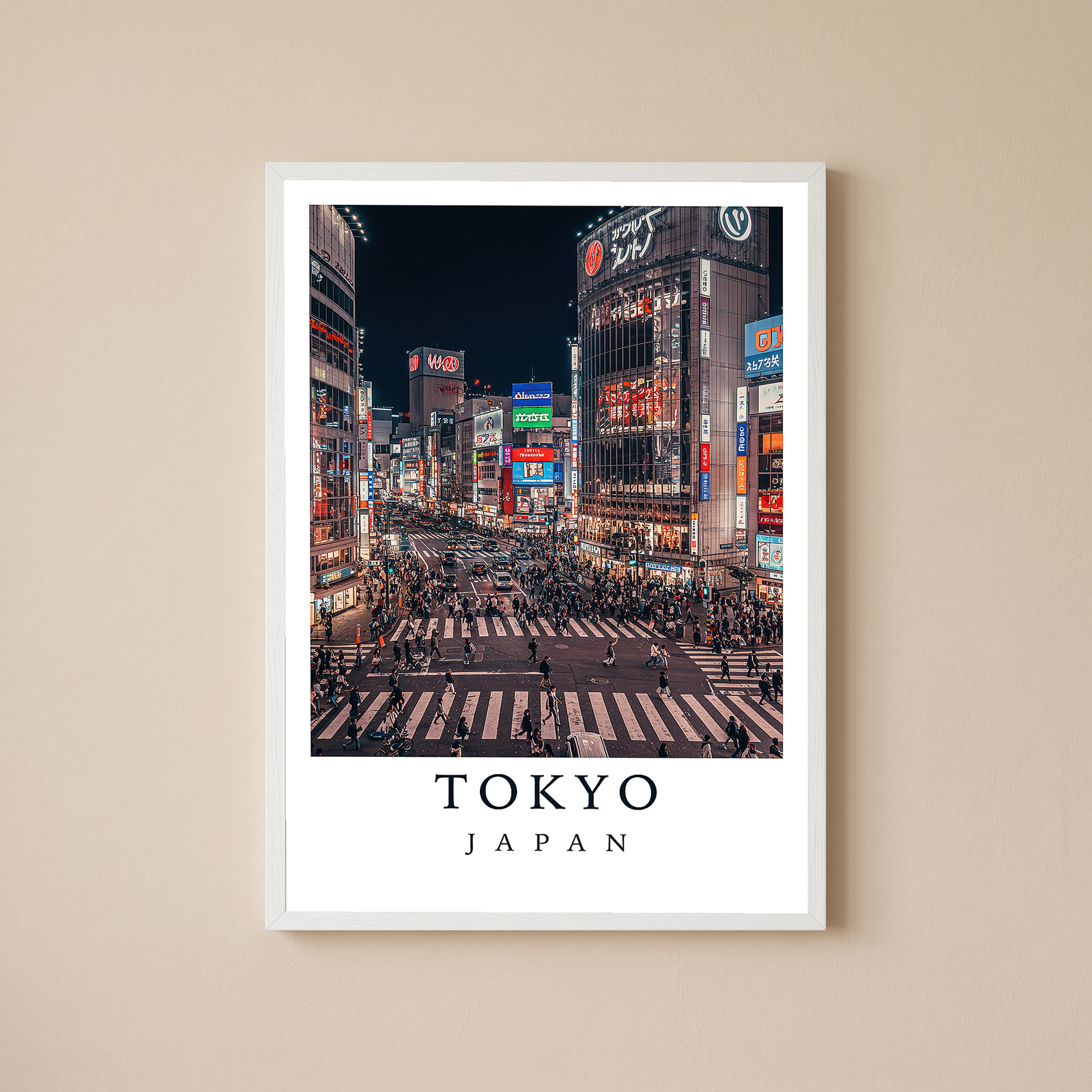 Tokyo Japan Travel Poster — Shibuya Crossing Neon Night Cityscape