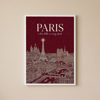 Paris Line Art Print — Burgundy Eiffel Tower Skyline Wall Art