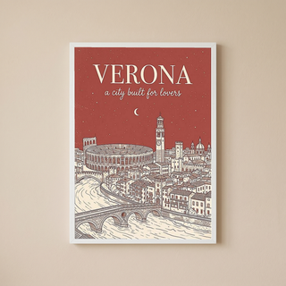 Verona Line Art Print — Rust Arena Ponte Pietra Skyline Wall Art