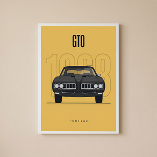 Pontiac GTO 1968 Minimalist Poster — Golden Yellow Muscle Car Line Art
