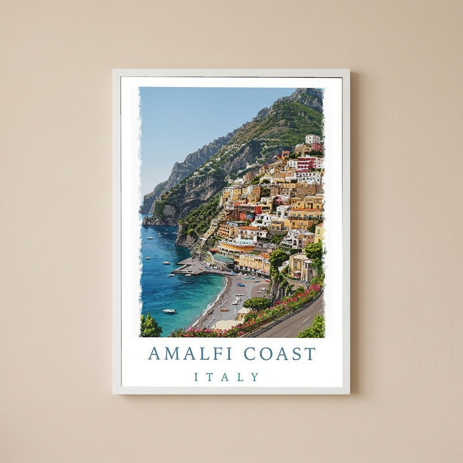 Amalfi Coast Italy Travel Poster — Positano Cliffside Village Print