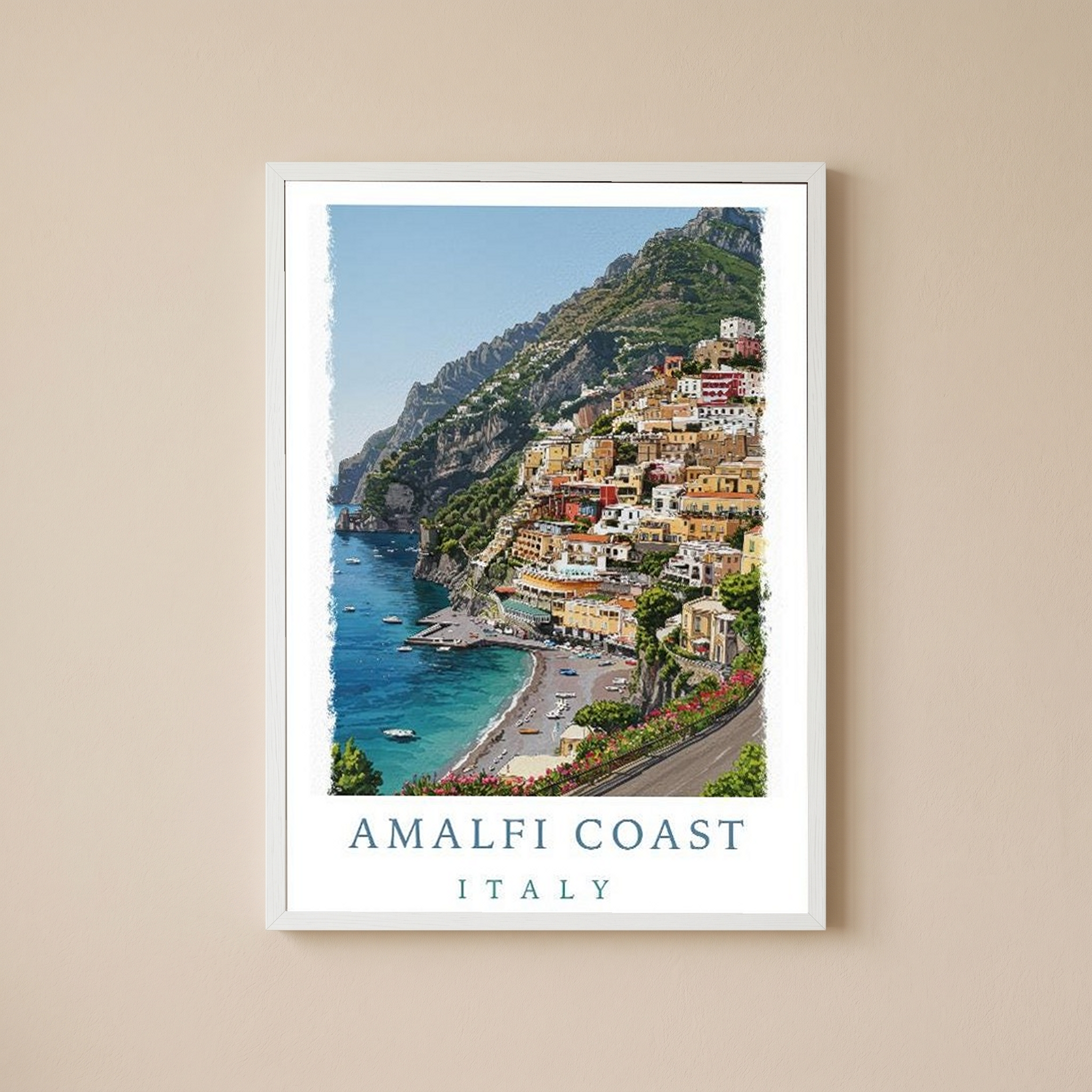 Amalfi Coast Italy Travel Poster — Positano Cliffside Village Print