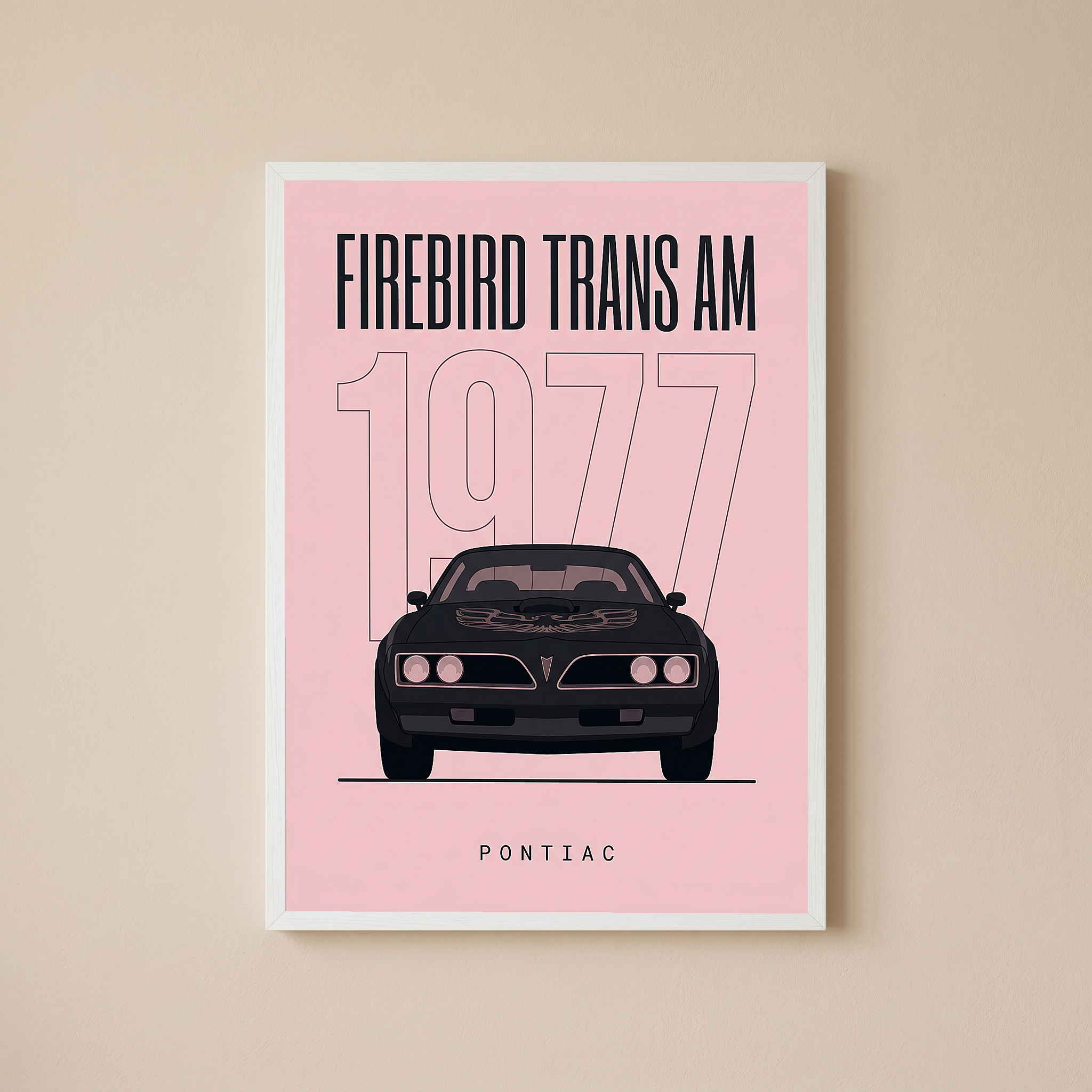 Pontiac Firebird Trans Am 1977 Minimalist Poster — Blush Pink Muscle Line Art