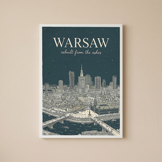 Warsaw Line Art Print — Slate Old Town Palace of Culture Skyline Wall Art