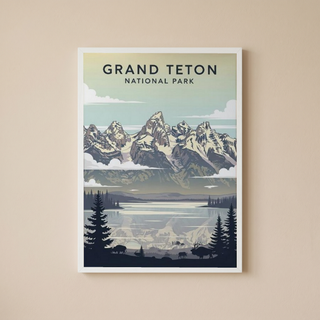 Grand Teton National Park Poster — Vintage Wyoming Bison Jackson Lake Print