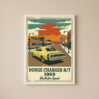 Dodge Charger R/T 1969 Yellow Edition — Vintage Muscle Diner Main Street Print