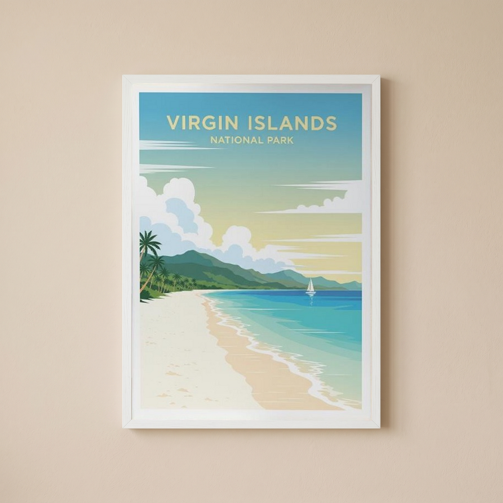 Virgin Islands National Park Poster — Vintage St. John Caribbean Beach Sailboat Print