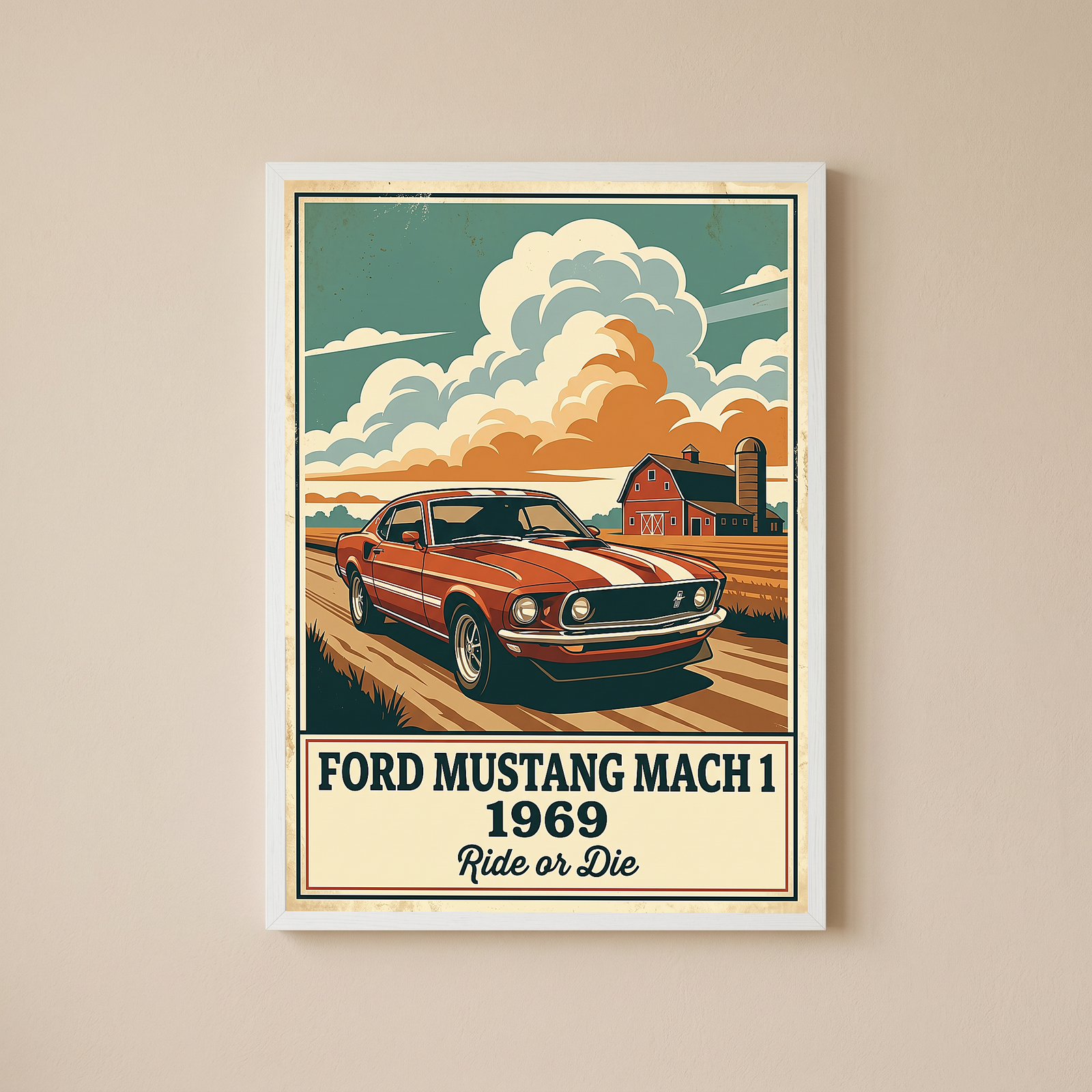Ford Mustang Mach 1 1969 Poster — Vintage Muscle Country Sky Barn Print