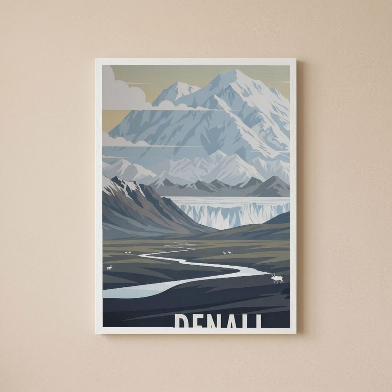 Denali National Park Poster — Vintage Alaska Caribou Mount McKinley Print