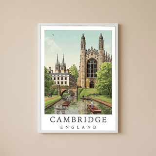Cambridge England Travel Poster — King's College Punting River Cam Print
