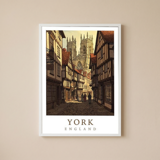 York England Travel Poster — Shambles Medieval City York Minster Print