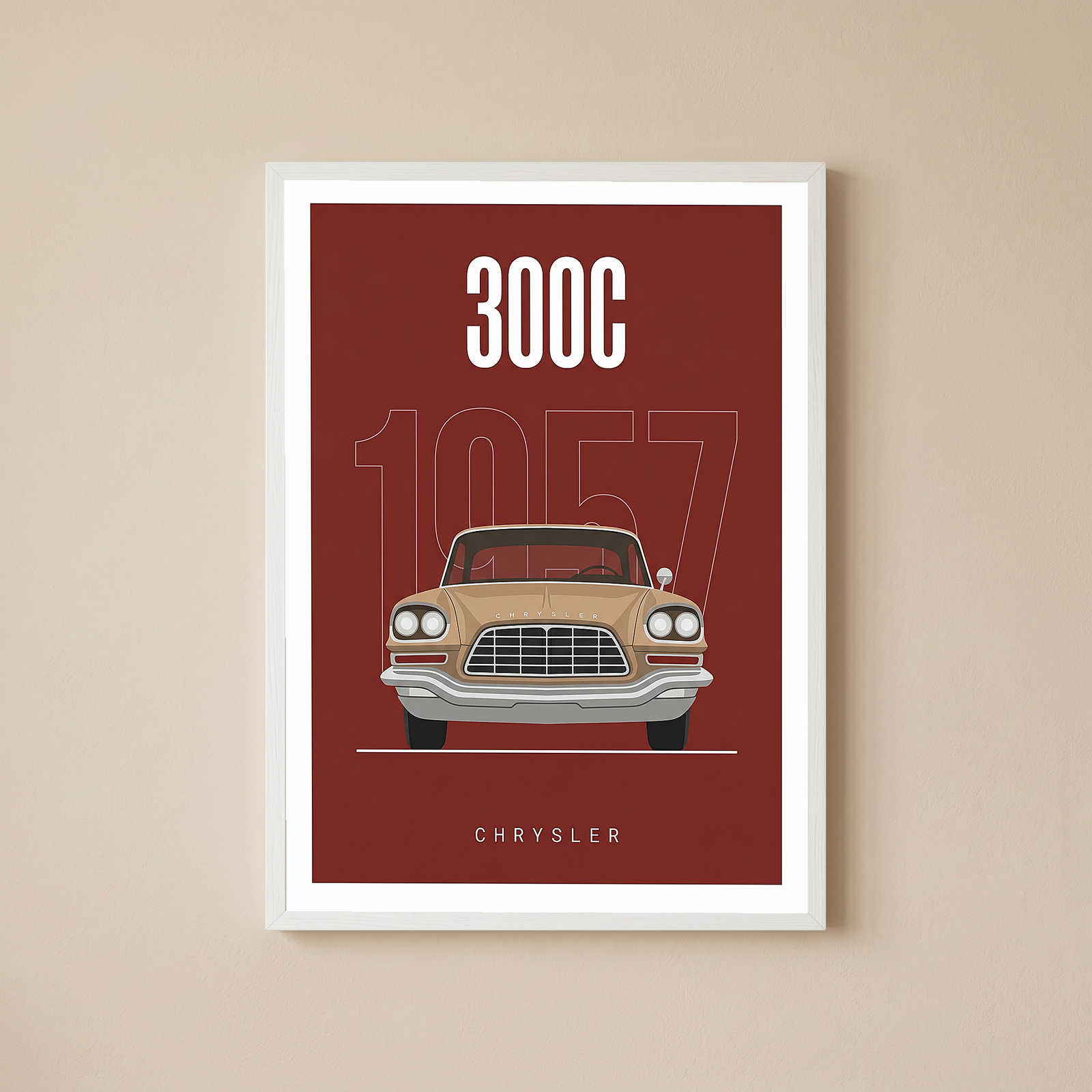 Chrysler 300C 1957 Minimalist Poster — Crimson Letter Series Line Art