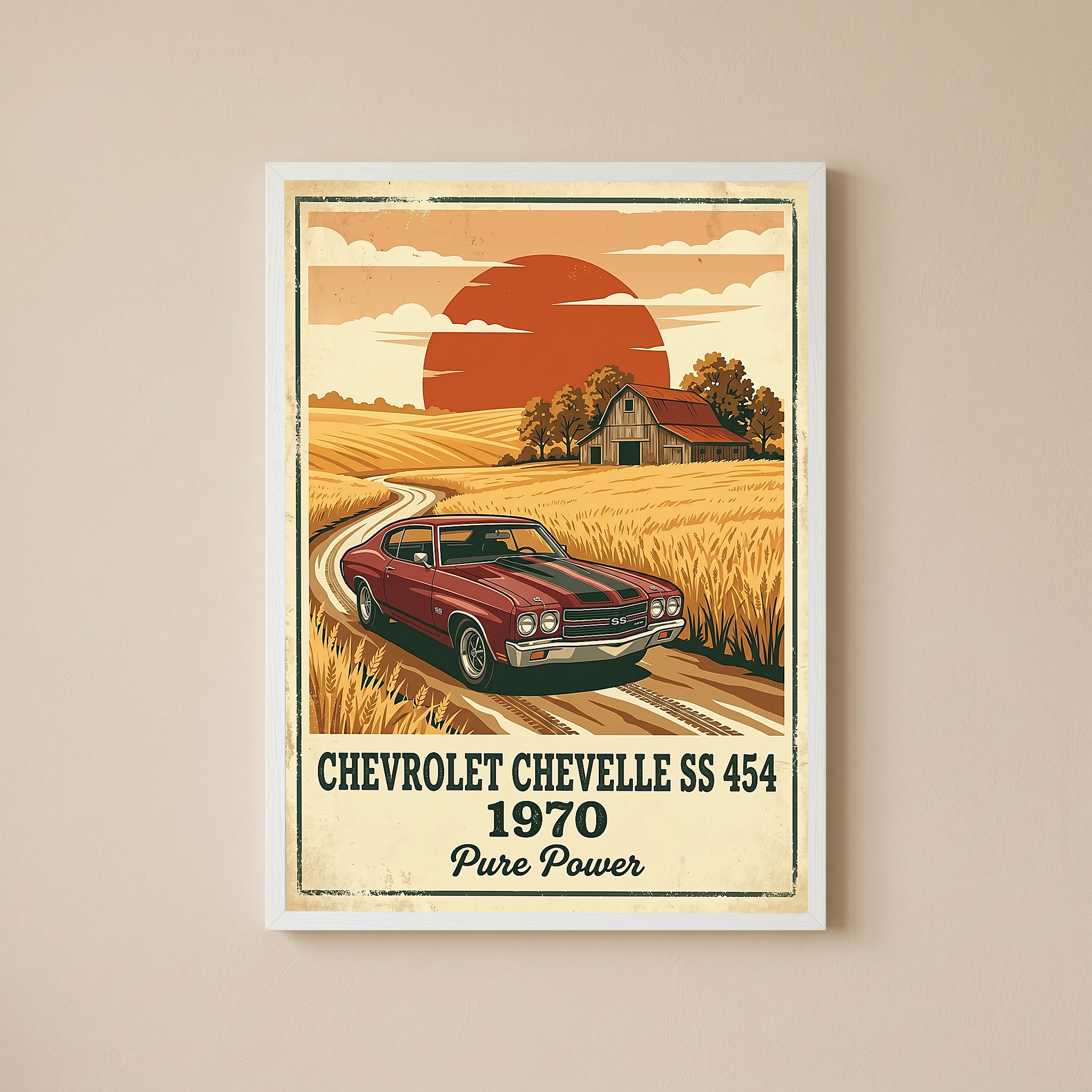 Chevrolet Chevelle SS 454 1970 Poster — Vintage Muscle Car Country Barn Print