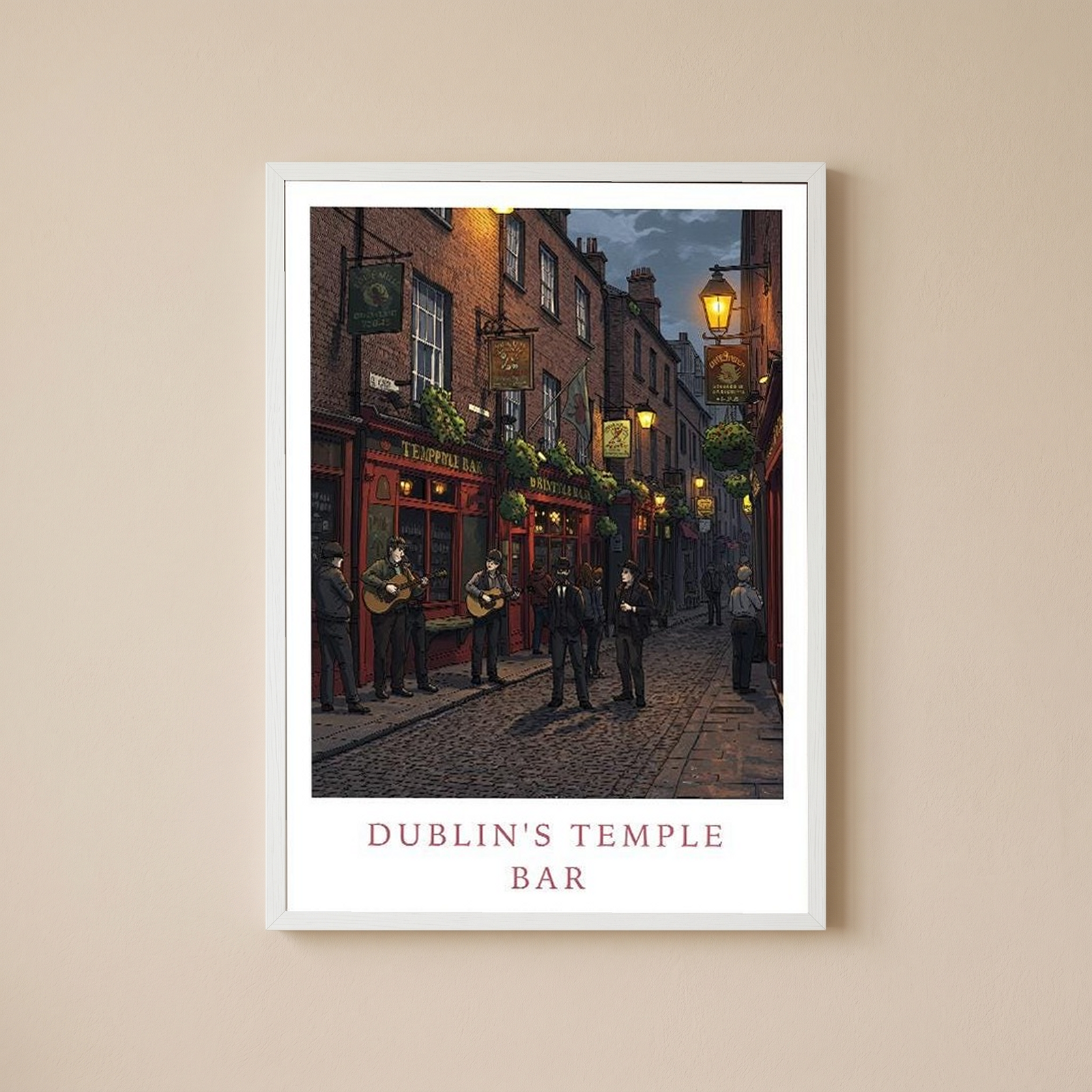 Dublin Ireland Travel Poster — Temple Bar Irish Pub Buskers Night Print