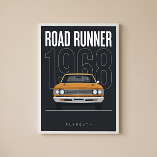 Plymouth Road Runner 1968 Minimalist Poster — Charcoal Muscle Car Line Art