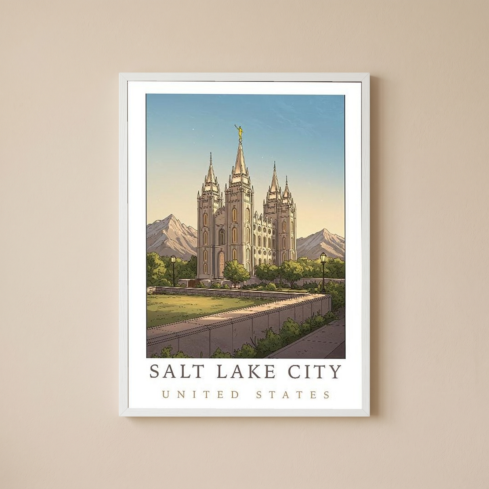 Salt Lake City Utah Travel Poster — Temple Square Wasatch Mountains Print