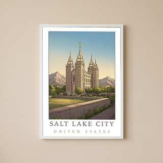 Salt Lake City Utah Travel Poster — Temple Square Wasatch Mountains Print