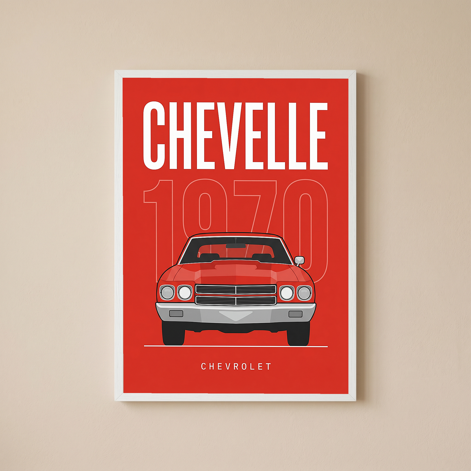 Chevrolet Chevelle 1970 Minimalist Poster — Red Muscle Car Line Art