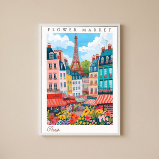 Paris Flower Market Print — Eiffel Tower Cityscape French Botanical Art