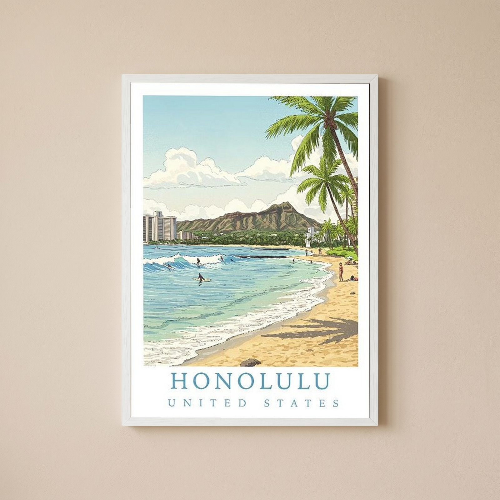 Honolulu Hawaii — Waikiki Beach Diamond Head Wall Art Print