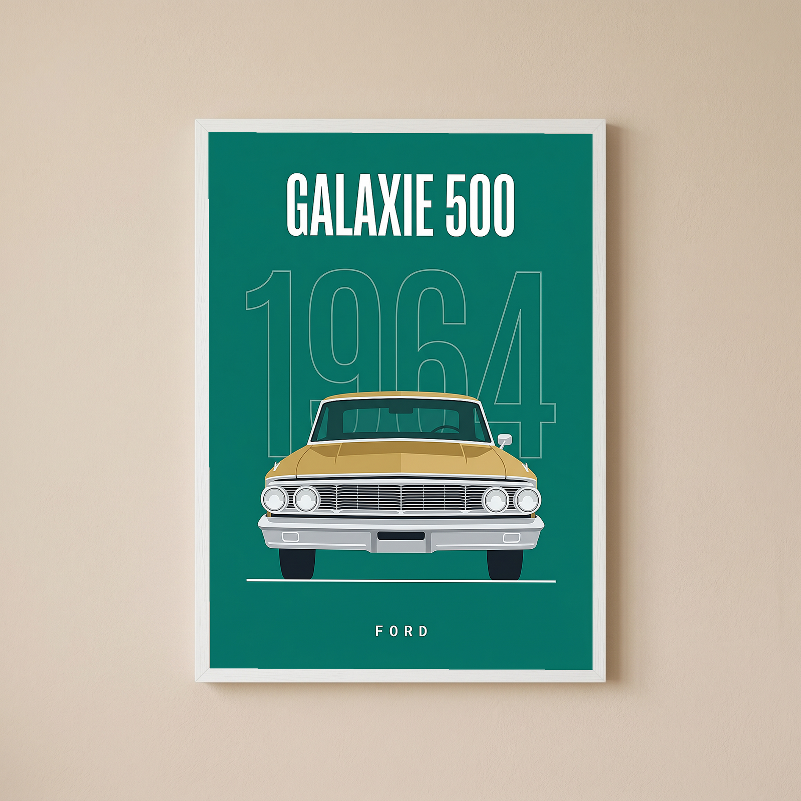 Ford Galaxie 500 1964 Minimalist Poster — Teal Full-Size Classic Line Art